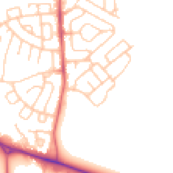 Daytime road noise heatmap for NE27 0TY