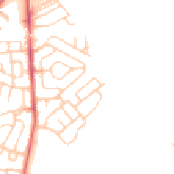 Daytime road noise heatmap for NE27 0UE