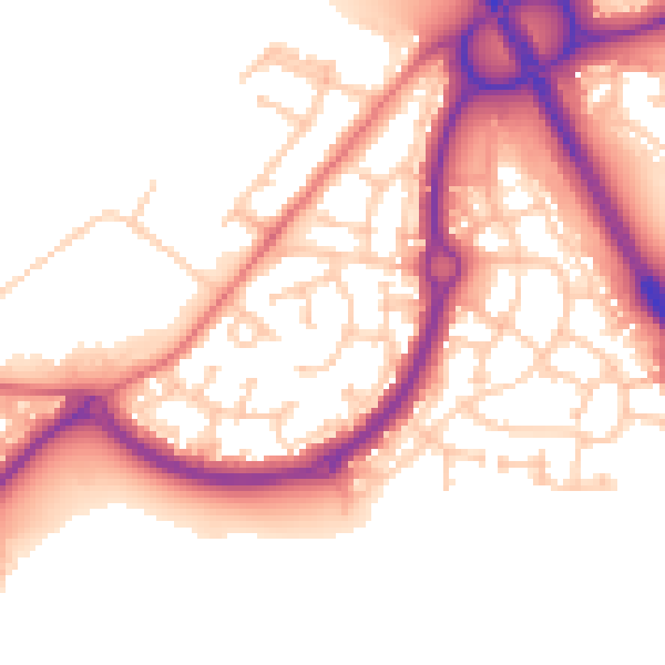 Daytime road noise heatmap for NE27 0UR