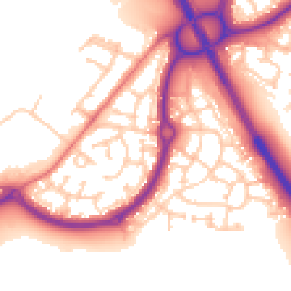 Daytime road noise heatmap for NE27 0UU
