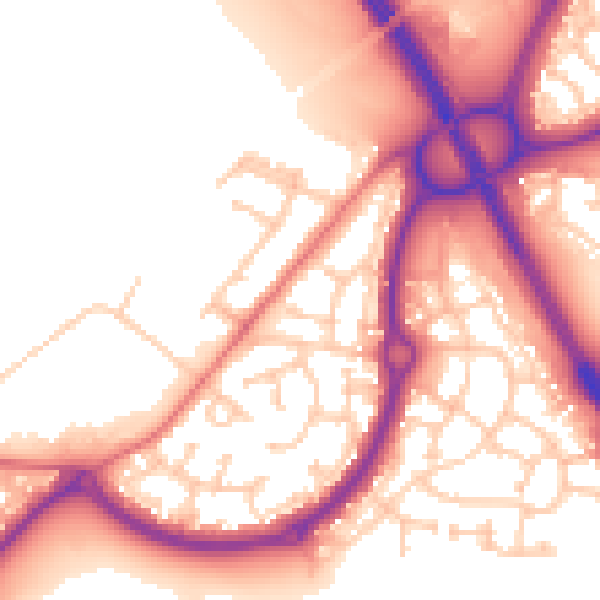 Daytime road noise heatmap for NE27 0UY