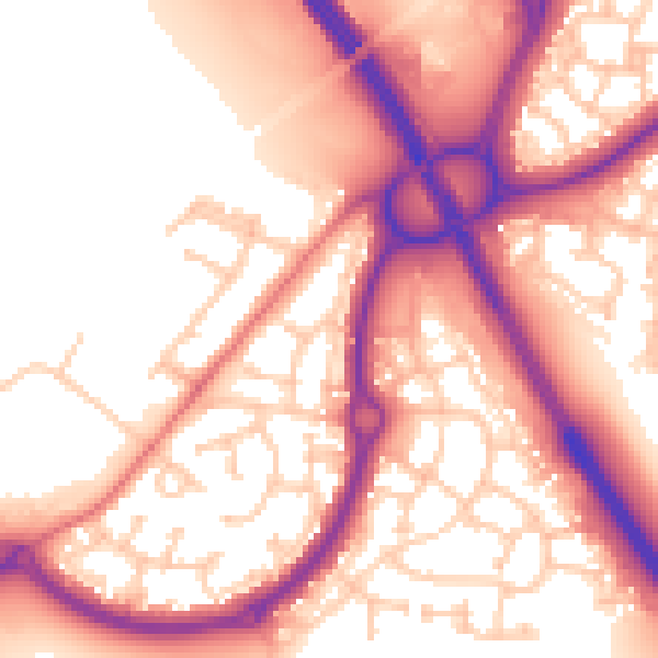 Daytime road noise heatmap for NE27 0UZ
