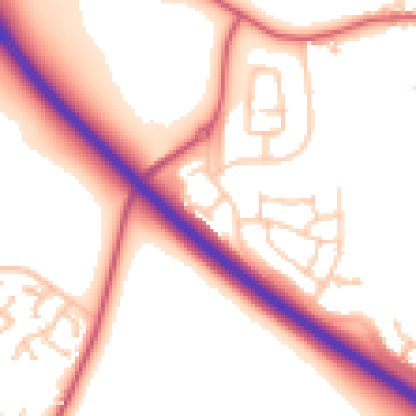 Daytime road noise heatmap for NE27 0XD