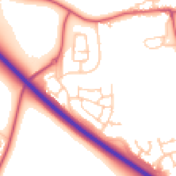 Daytime road noise heatmap for NE27 0XE
