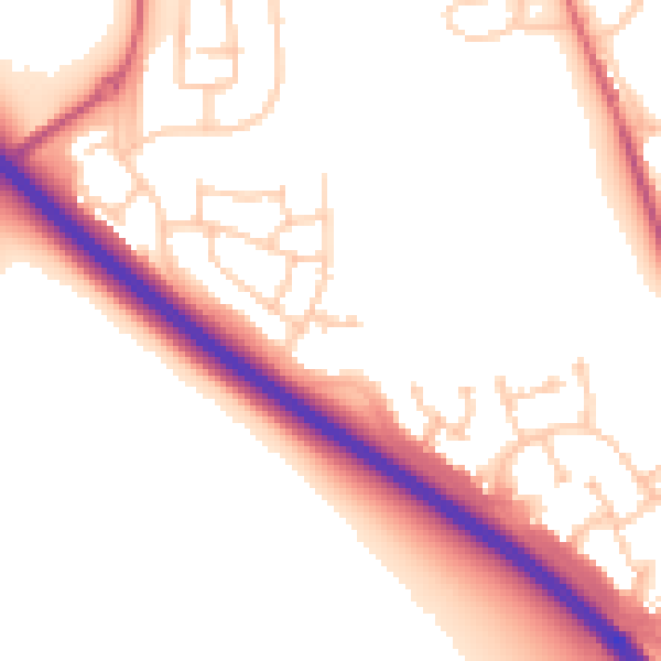 Daytime road noise heatmap for NE27 0XN