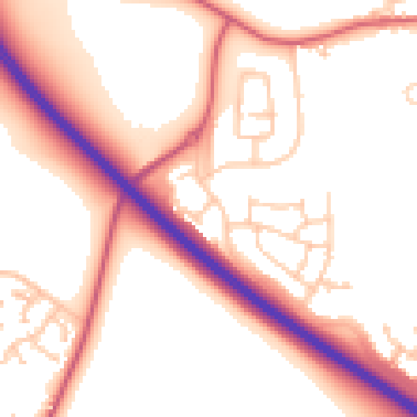 Daytime road noise heatmap for NE27 0XQ