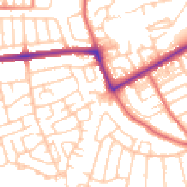 Daytime road noise heatmap for NE3 4RF