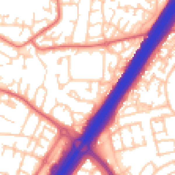Daytime road noise heatmap for NE5 4ER