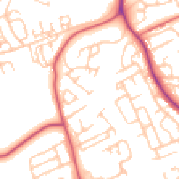Daytime road noise heatmap for NE61 2TD