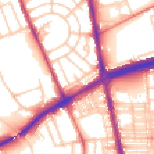 Daytime road noise heatmap for NE7 7DB