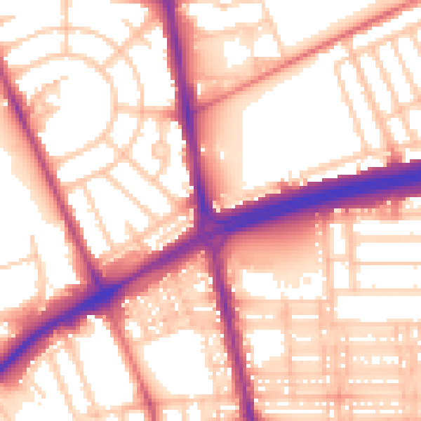 Daytime road noise heatmap for NE7 7DR