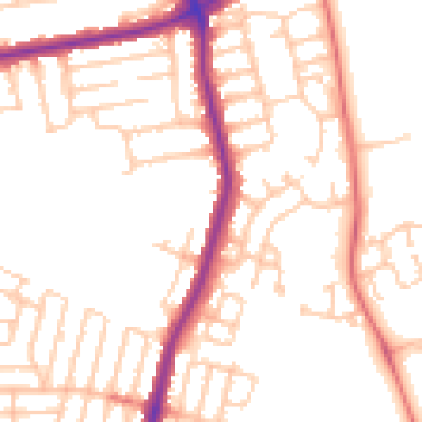 Daytime road noise heatmap for NE7 7ED