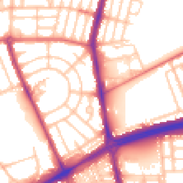 Daytime road noise heatmap for NE7 7EN