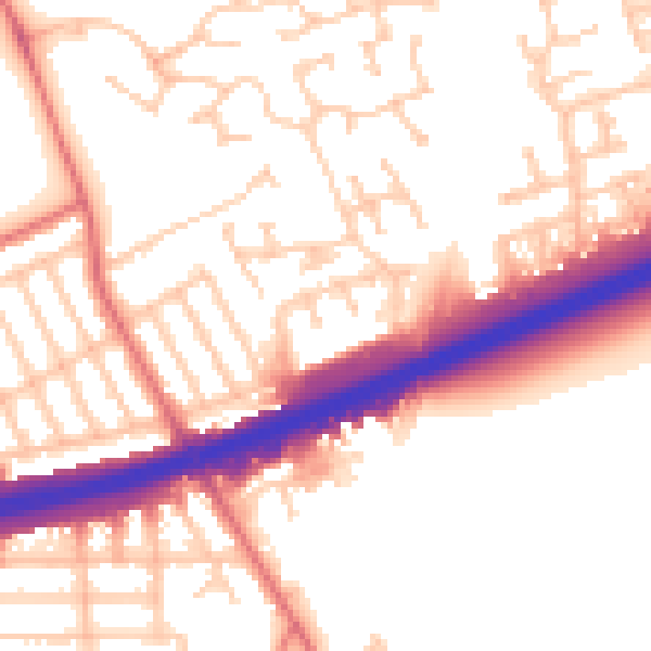 Daytime road noise heatmap for NE7 7FR
