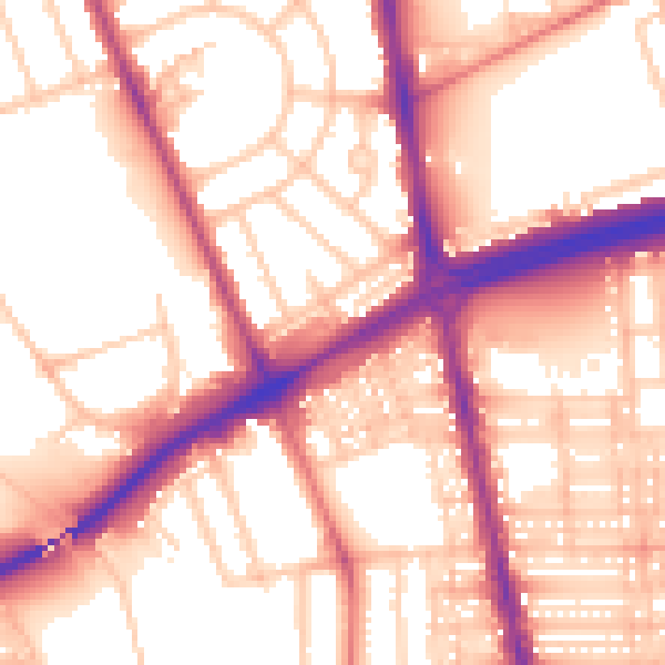 Daytime road noise heatmap for NE7 7RY