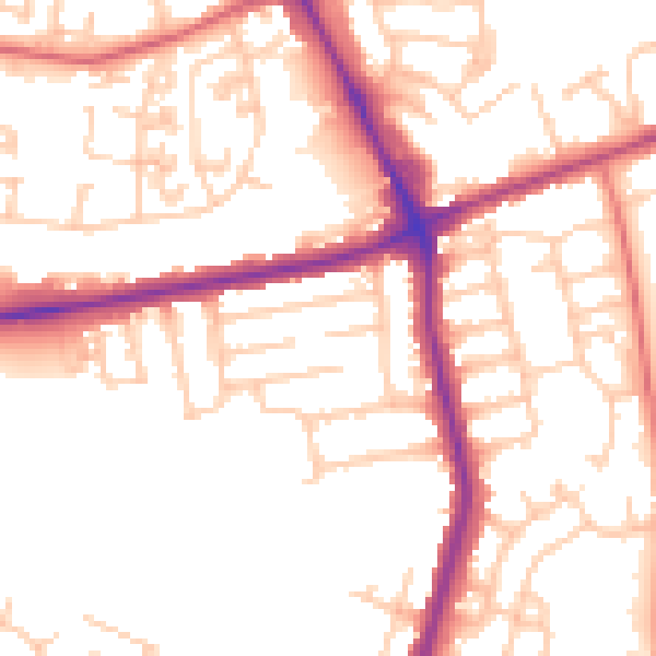 Daytime road noise heatmap for NE7 7SQ
