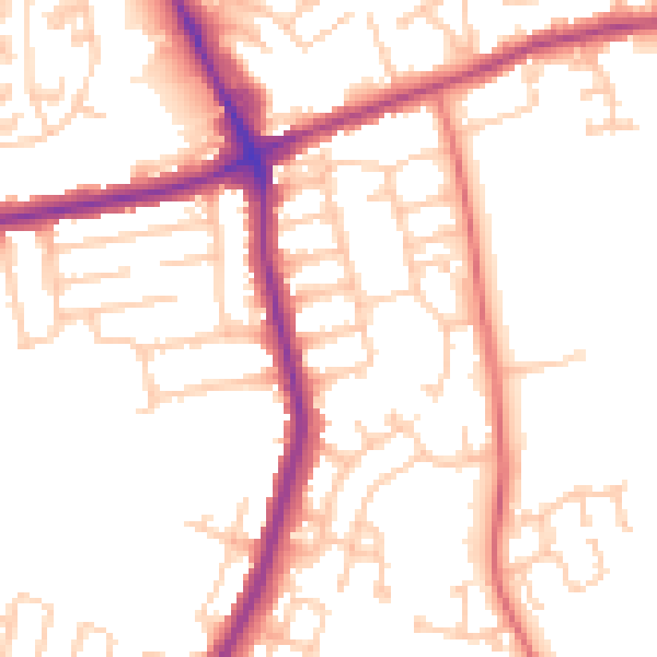 Daytime road noise heatmap for NE7 7XQ