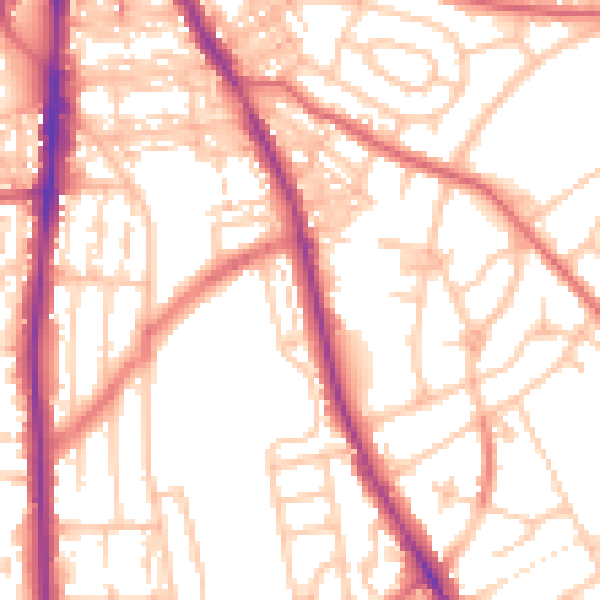 Daytime road noise heatmap for NE9 5DR