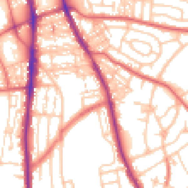 Daytime road noise heatmap for NE9 5EB