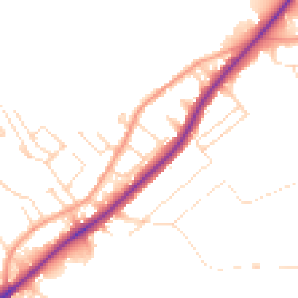 Daytime road noise heatmap for NG14 5EQ