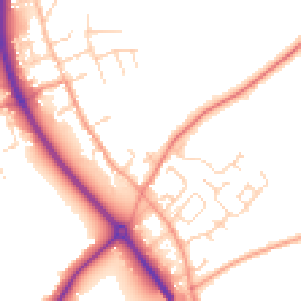 Daytime road noise heatmap for NG14 7AW