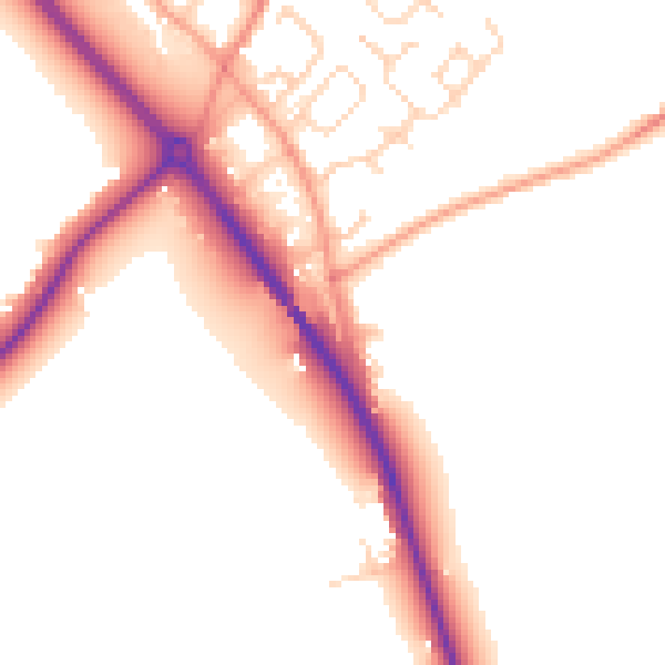 Daytime road noise heatmap for NG14 7EN