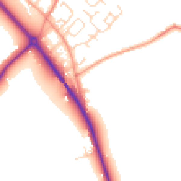 Daytime road noise heatmap for NG14 7PA
