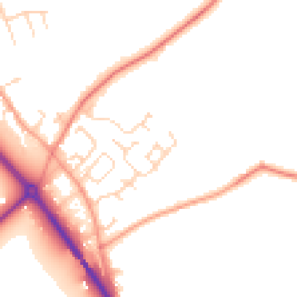Daytime road noise heatmap for NG14 7WE