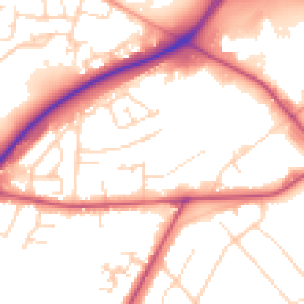Daytime road noise heatmap for NG17 5EU