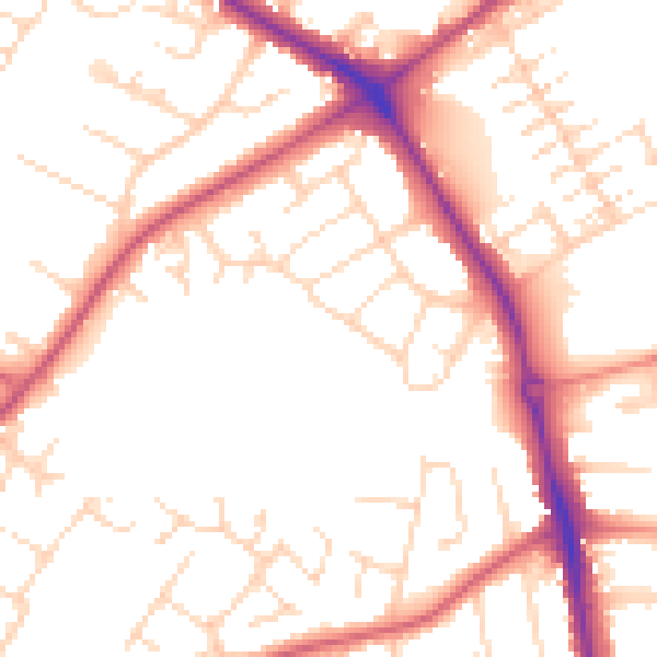 Daytime road noise heatmap for NG19 0AE
