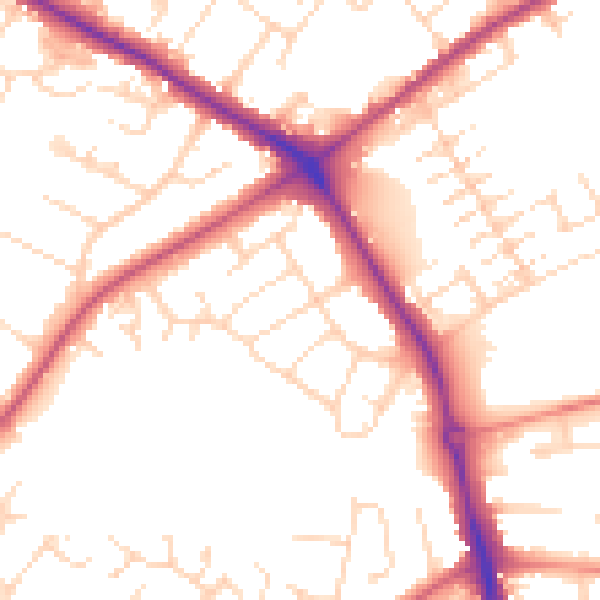 Daytime road noise heatmap for NG19 0AJ