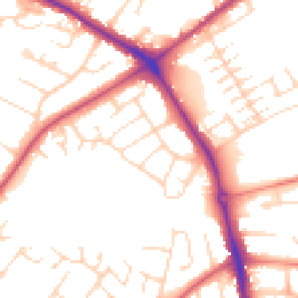Daytime road noise heatmap for NG19 0AQ