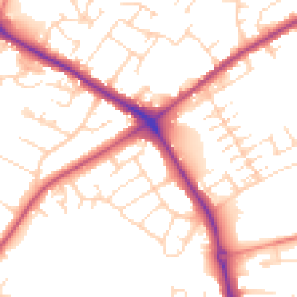 Daytime road noise heatmap for NG19 0AW