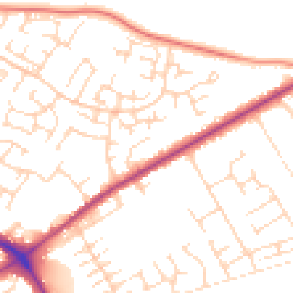 Daytime road noise heatmap for NG19 0BD