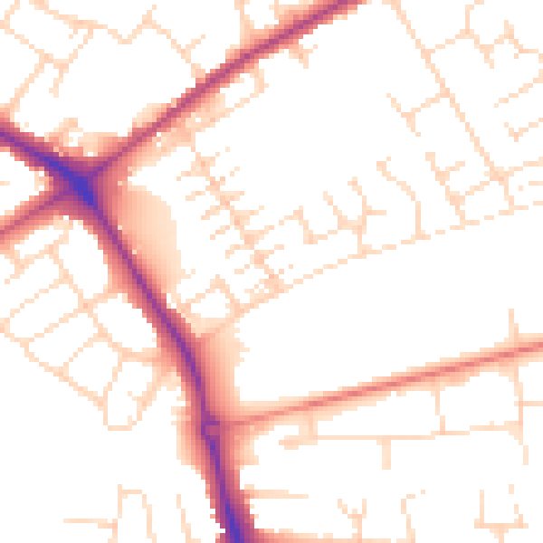 Daytime road noise heatmap for NG19 0BP