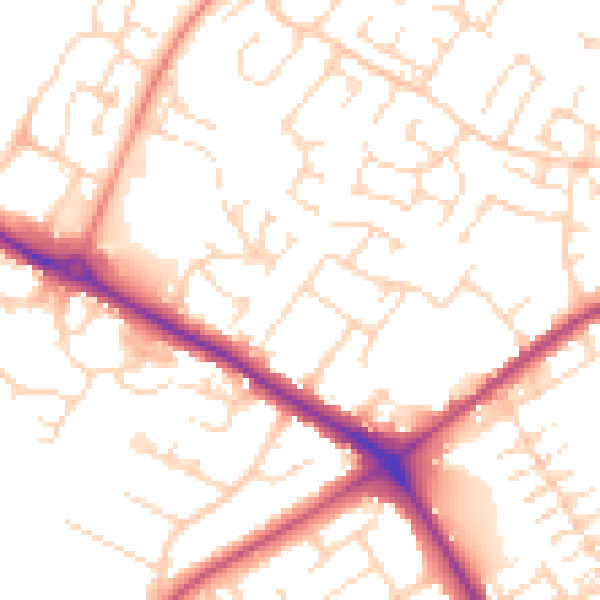 Daytime road noise heatmap for NG19 0DR