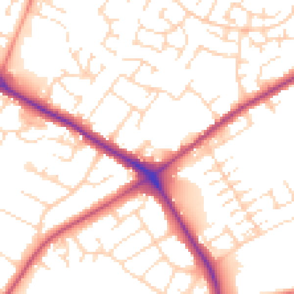 Daytime road noise heatmap for NG19 0ER