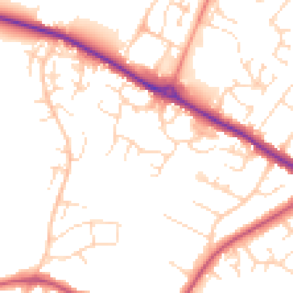 Daytime road noise heatmap for NG19 0LZ