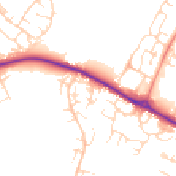 Daytime road noise heatmap for NG19 0ND