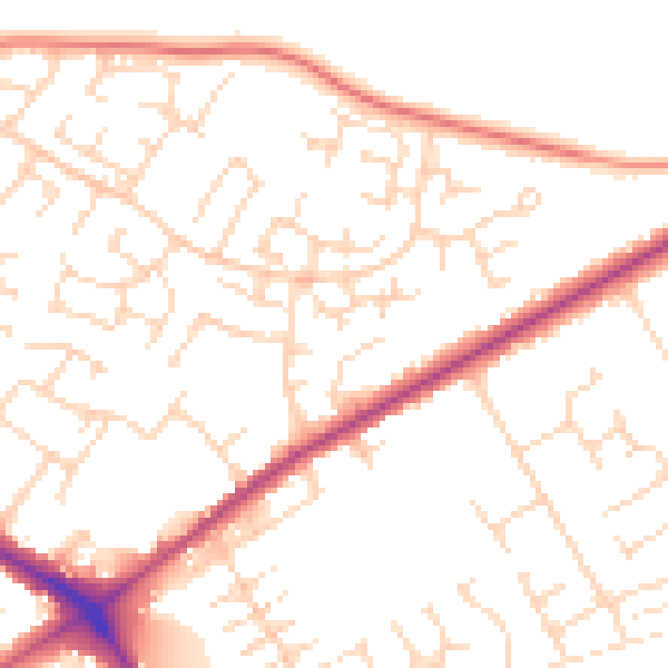 Daytime road noise heatmap for NG19 0NZ
