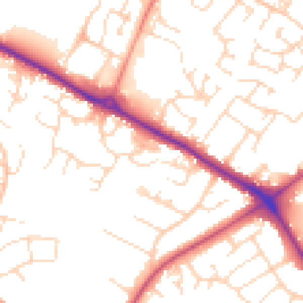 Daytime road noise heatmap for NG19 0QP