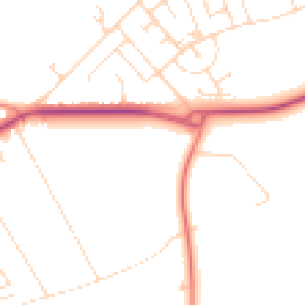 Daytime road noise heatmap for NG19 0SF