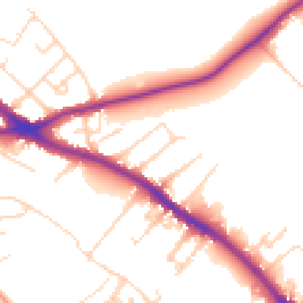 Daytime road noise heatmap for NG19 7EN