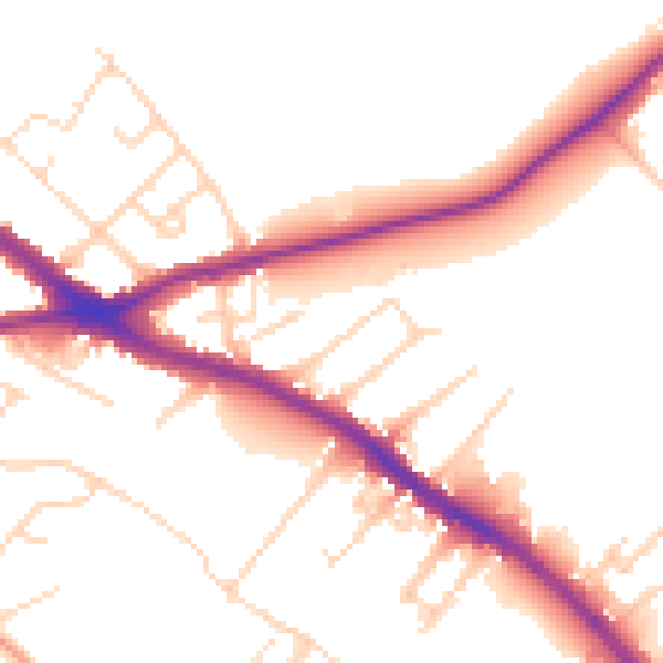 Daytime road noise heatmap for NG19 7EP