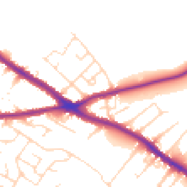 Daytime road noise heatmap for NG19 7HA