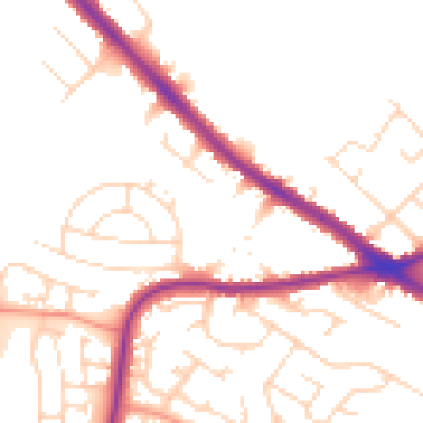 Daytime road noise heatmap for NG19 7LQ