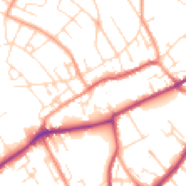 Daytime road noise heatmap for NG19 8AJ