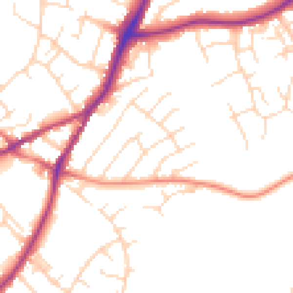 Daytime road noise heatmap for NG19 9BZ