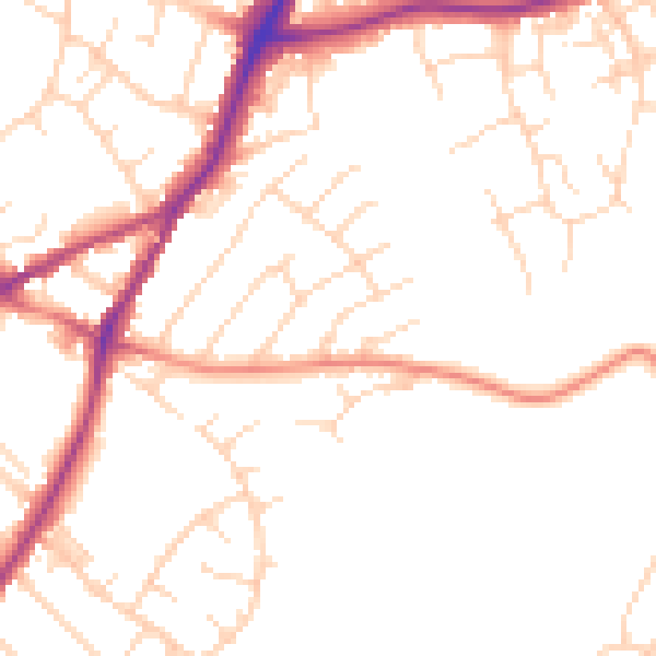 Daytime road noise heatmap for NG19 9FB