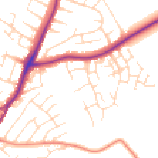 Daytime road noise heatmap for NG19 9PL